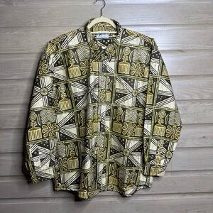 Wooden Boutique Men's Patterned Shirt Black and Yellow vintage